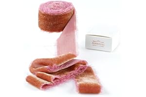 DINDOSAL Terracotta Silk Velvet Ribbon 1.5 Inch Frayed Edge Ribbon Rustic Style Fringe for Gift Wrapping,Raw Edge Boho Wedding Invitation Bridal Bouquet -3yards