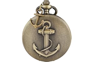 Tiong Pocket Watch Anchor Pattern Design Roman Numerals Quartz with Chain Birthday Gifts