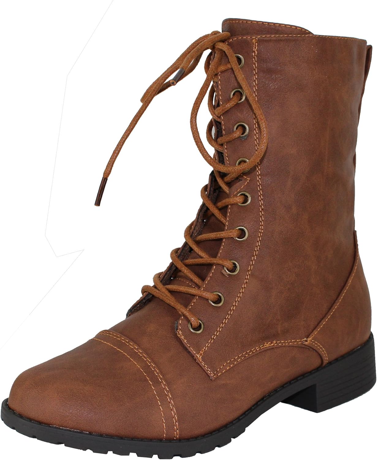  | Forever Link Womens Round Toe Military Lace up Knit Ankle Cuff Low Heel Combat Boots | Ankle & Bootie