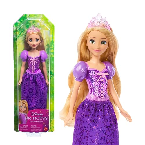 Mattel Disney Princess Rapunzel Doll, Tangled in Signature Clothing, Collectible Fashion, Poseable with Blonde Hair, Tiara Crown, Accessories, Toys for Ages 3 and Up, HLW03