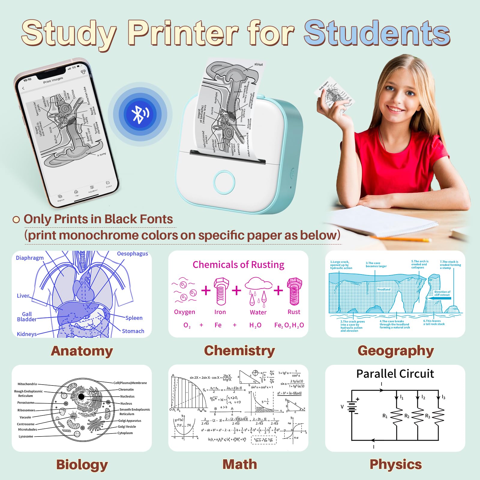 Memoking Print Pods Mini Printer - Sticker Printer Mini Thermal Inkless Sticker Maker Bluetooth Pocket Printpod for Phone, Impresora Portátil for Notes, Flashcards, Diagrams, Journal, DIY, Kids Gift
