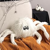 Ashler Halloween Spider Pillows, Spider Shaped Throw Pillow, Cute Fluffy Spider Cushion for Happy Halloween Decorative, White Spider Pillows 10.5 X 10.5 Inches