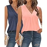 EyMuse Women Summer Tops Sleeveless V Neck Tshirts Basic Casual Tank Tees Loose Fashion Blouses,Pink,Navy M-2
