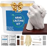 Godora Couples Hand Casting Kit with Wood Base and Personal Card Display | Complete kit with molding and casting powders, finishing tools, wood base, card stand, and kraft card for a lasting display.