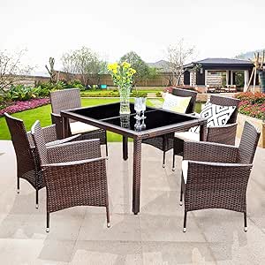 Amazon.com: Wisteria Lane Outdoor Patio Dining Set,7 Piece Brown Wicker