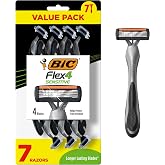 BIC Flex 4 Sensitive Men's Disposable 4-Blade Razors, 7-Pack | Long Lasting | For Sensitive Skin | Pivoting Head for Control | Lubricating Strip with Aloe and Vitamin E