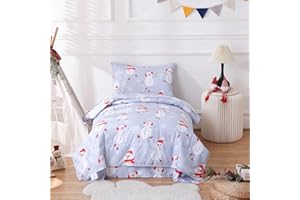 JSD Blue Snowman Toddler Bedding Set, 4 Piece Christmas Winter Toddler Microfiber Comforter Sheet Set, Lightweight Breathable