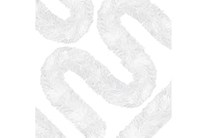 PALONU 50 Ft Christmas Tinsel Garland White Thick Tinsel Garland Xmas Tree Decorations Metallic Tinsel Twist Garland for Christmas, Birthday, Party Decor Indoor Outdoor Party Supplies