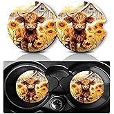 Car Coasters for Cup Holders,2 PCS Universal Non-Slip Highland Cow Cars Coasters,2.75" Cars Cup Drink Holder Coaster Decor Cow Car Accessories Highland Cows Gifts for Women Men