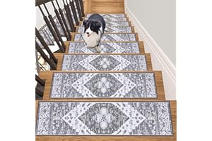 HEBE RUGS HEBE Carpet Stair Treads for Wooden Steps Indoor 4 Pack 8" X 30" Non Slip Self Adhesive Stairway Carpet Reusable Staircase Step Treads Edging Stair Rugs Runner for Kids and Pets