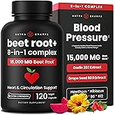 8-in-1 Beet Root Capsules - Healthy Blood Pressure Support Supplement** for Heart & Circulation, Energy Support - Hawthorn Berry, Hibiscus, Garlic & Grape Seed - Beet Juice Alternative - 120 Capsules