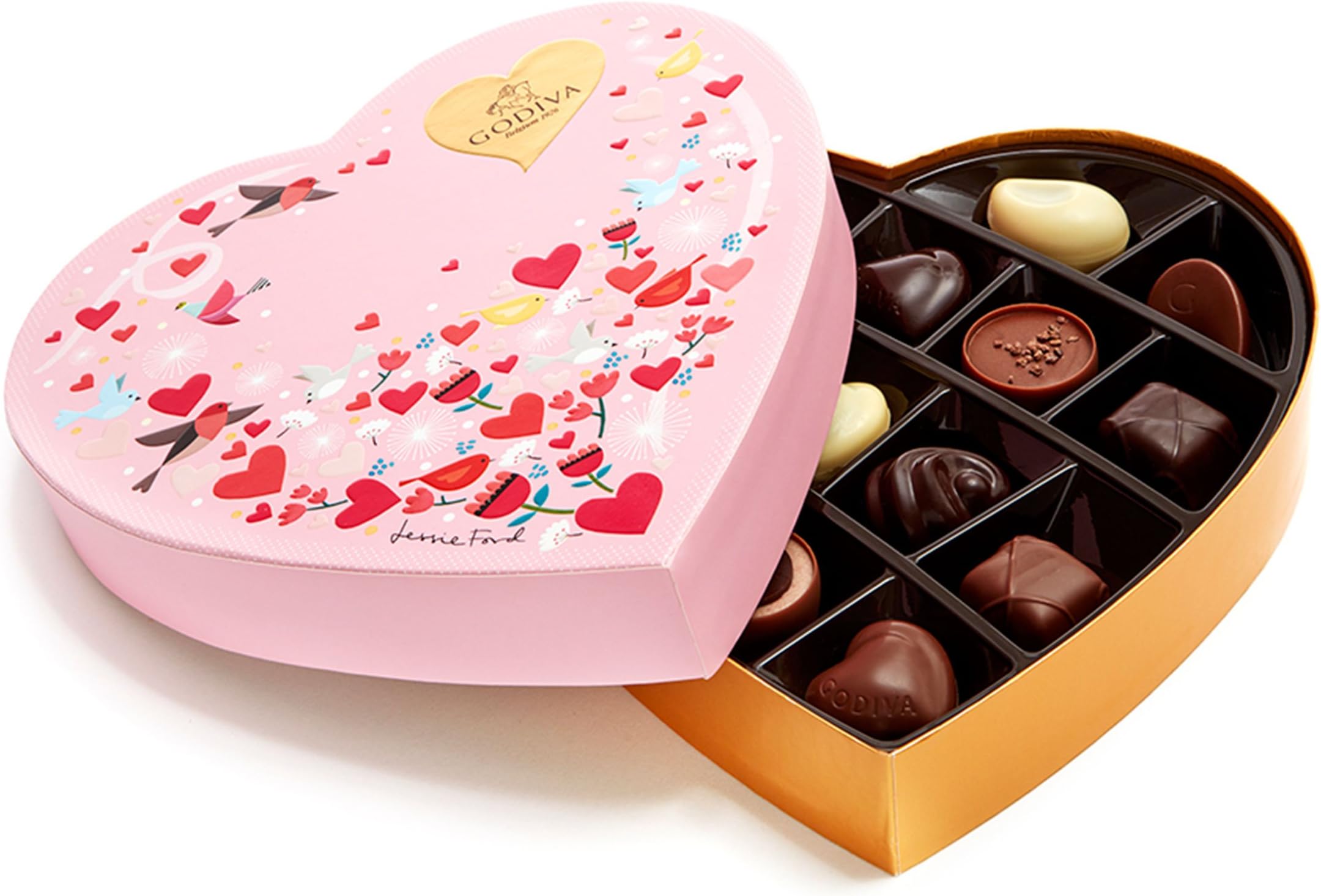 Godiva Chocolatier Valentine's Day Heart Assorted Chocolates and Truffles 14 Count Gift Box