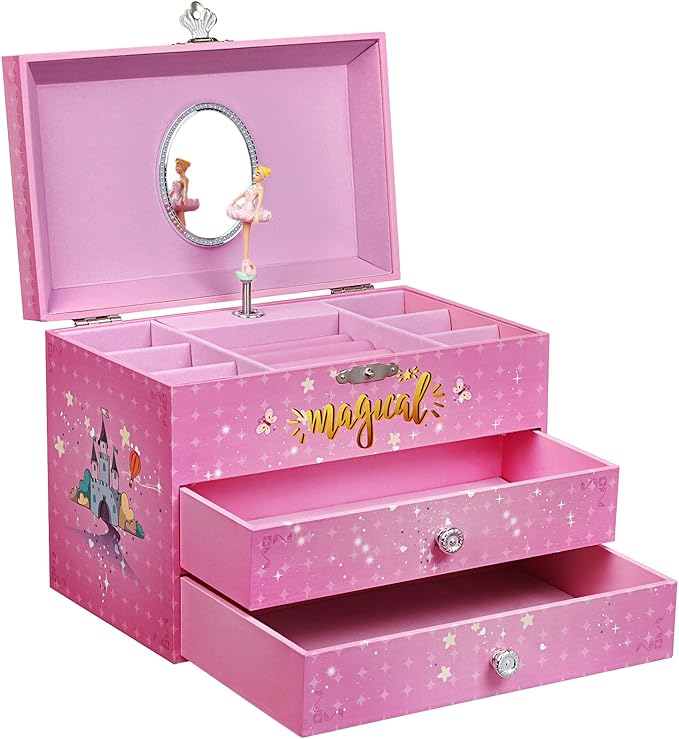SONGMICS Large Ballerina Musical Jewelry Box, Unicorn for Little Girls, Music
