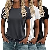 Huukeay 3 Pack Women's Cotton T Shirts Casual Short Sleeve Tunic Tops Crewneck Summer Loose Fit Plain Basic Tee