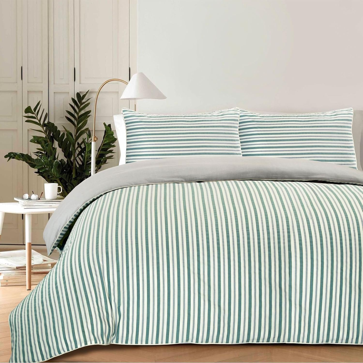 Soft Cotton Rich Chambray Woven Multi Colour Stripe Striped Reversible