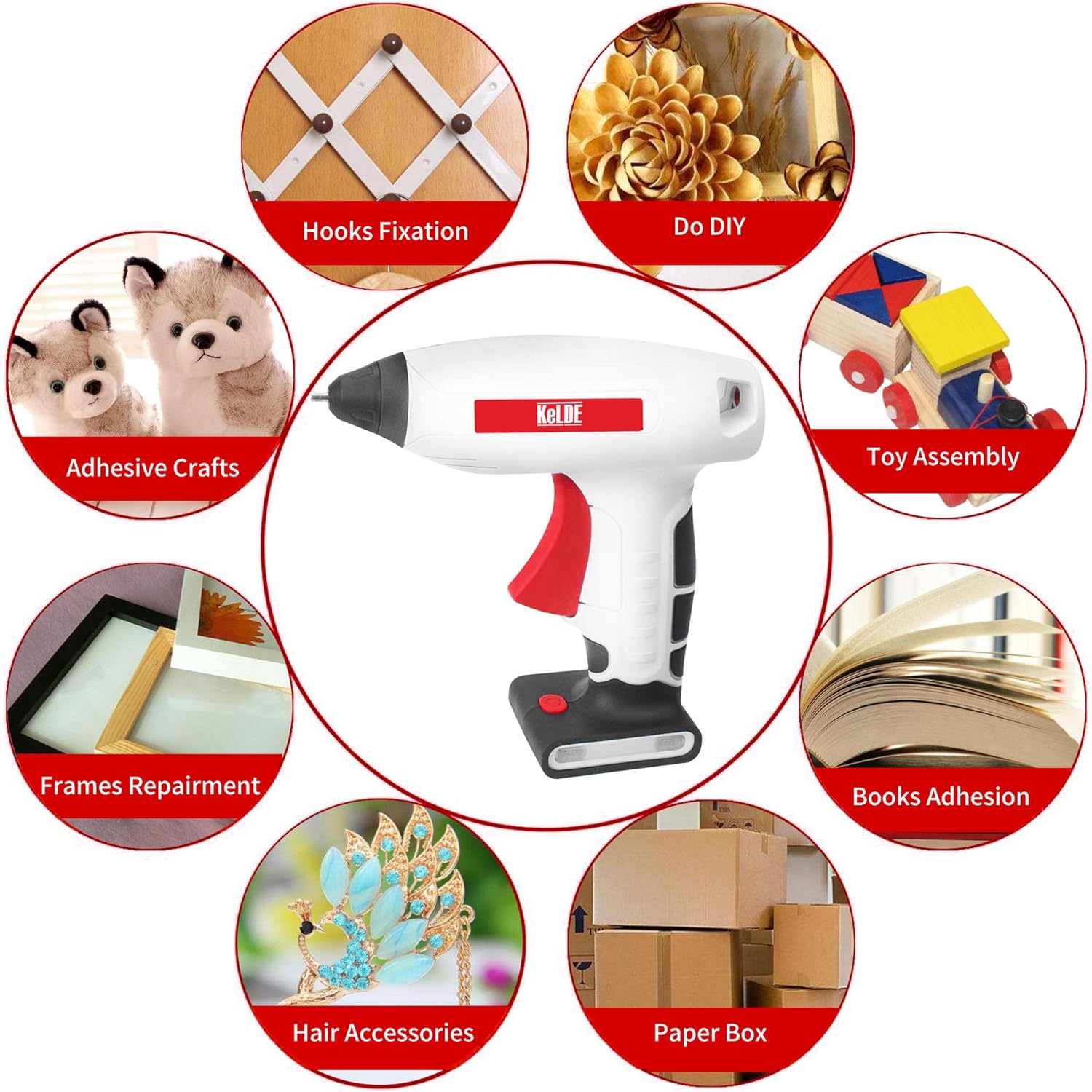 KeLDE Cordless Fine Tip Hot Glue Gun Kit, 30 Seconds Heating Time 3.7V Li-ion 2000mAh Battery Rechargeable Glue Gun, with Cable and Plug: Home Improvement
