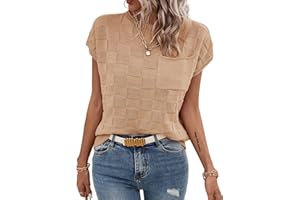 SHEWIN Womens Summer Cap Sleeve Tops Casual Crewneck Knit Short Sleeve Sweater Loose Fit Lightweight Shirts