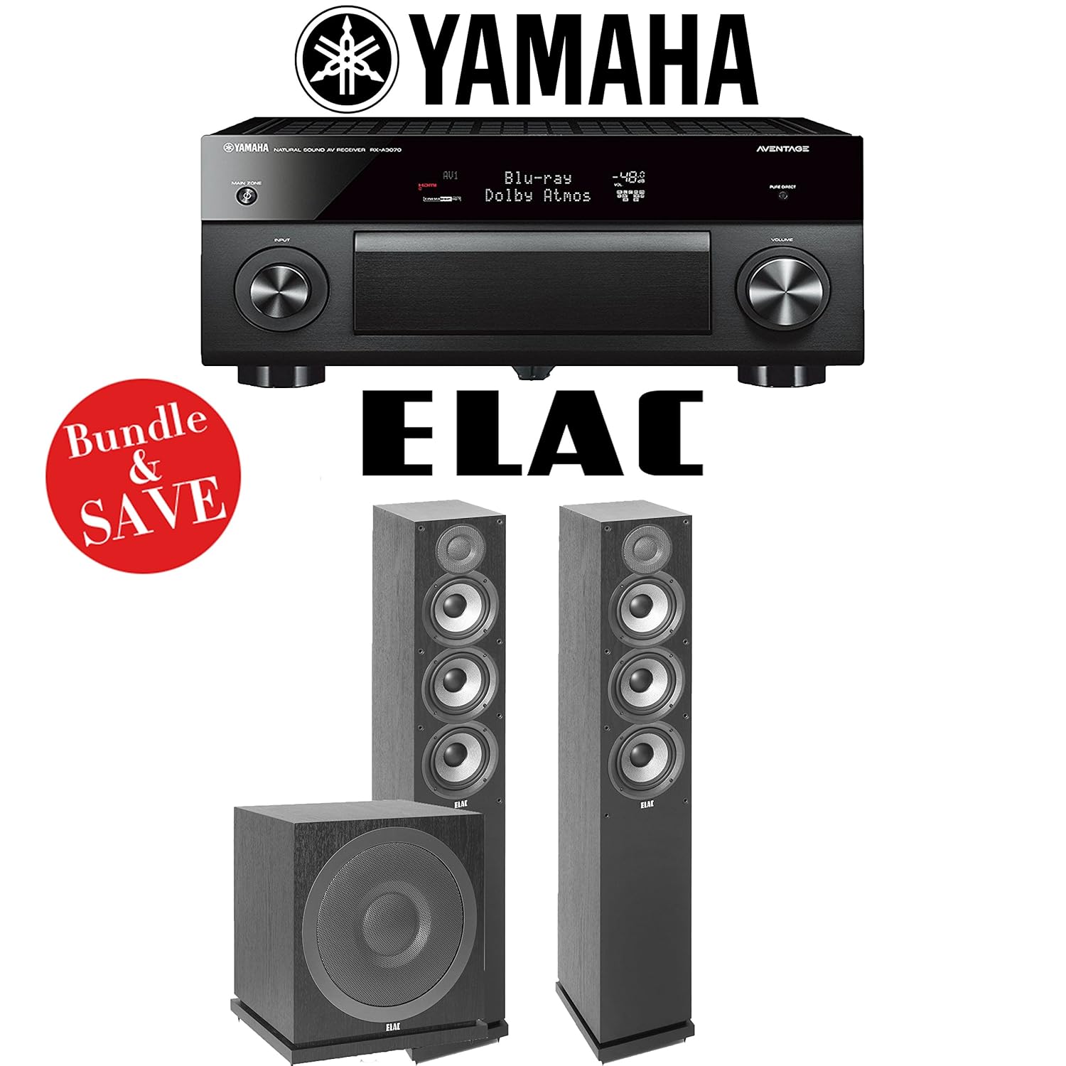 Yamaha AVENTAGE RX-A3070BL 11.2-Ch Dolby Atmos Network AV Receiver + Elac Debut 2.0 F5.2 + Elac Sub3010 - 2.1-Ch Home Theater Package