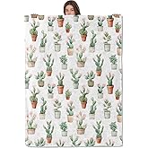 AHUCIZ Watercolor Cactus Blanket,Potted Plant and Flower Fleece Blankets,Soft Warm Decorative Throw for Couch,Bedroom,Travel,Camping,Practical Throws Gifts for Kids Women Nature Lovers,50X60 Inch