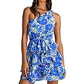 BTFBM Women One Shoulder Summer Dresses 2026 Floral Sundress High Waist Flowy Mini Beach Spring Wedding Guest Dress