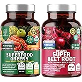 Number One Nutrition N1N Premium and Organic Superfood Greens and Beet Root Tablets for Immunity and Antioxidant Support, Packed with Alfalfa, Spirulina and Barley Grass, 120 Tablets