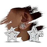 Star Earrings for Women Sterling Silver - Hypoallergenic Cubic Zirconia Earrings Hollow 2 Star Post Cartilage Stud Earrings Dainty Trendy Gifts Stuff for Men Her