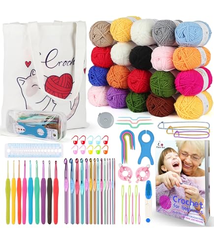 Coopay Crochet Kit For Beginners Adults & Kids, 198PCS Crochet Starter Kit Beginner Crochet Kits Included Crochet Hooks, Yarn Skeins, Crochet