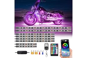 TDE EXPLORER.LIGHTING 8Pcs RGB Motorcycle LED Strip Lights for Harley Davidson Kawasaki Suzuki Yamaha Golf Cart, 12V Waterproof Multicolor Motorcycle Underglow Light Neon Strip Kit with APP/RF Control Brake Light