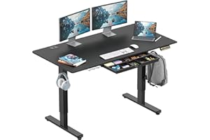 SHW 55 x 28 Inches Electric Height Adjustable Standing Desk with Drawer and Memory Preset, 140 x 71 cm, Black