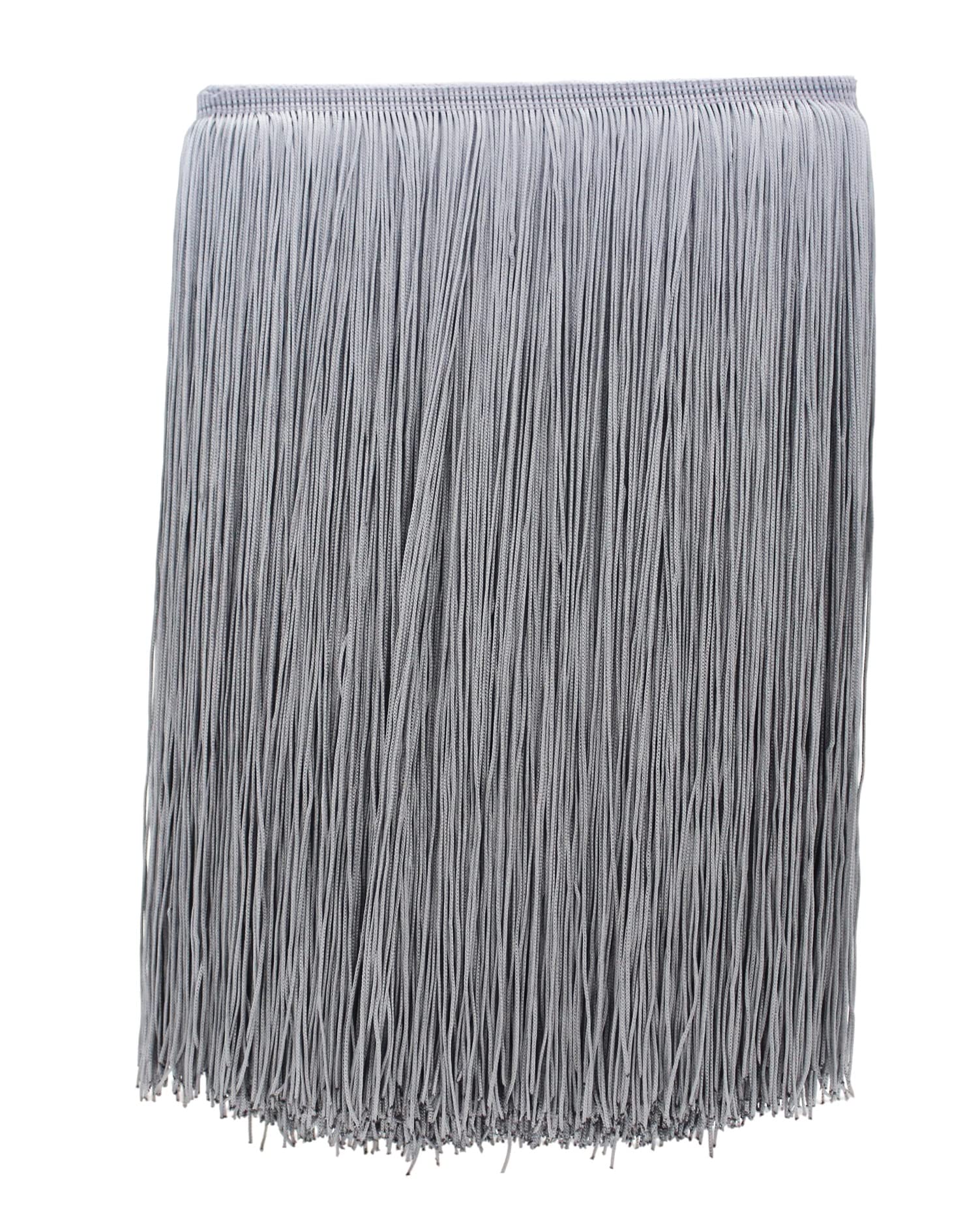 Yalulu 10 Meters Long 30 CM Wide Polyester Latin Fringe Tassel Trimming Lace DIY Latin Macrame Samba Dance Dress Stage Clothes Curtain Trim (Silver)