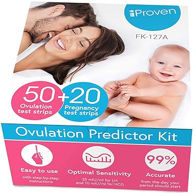 iProven Ovulation Predictor Kit - Ovulation Kit with 50 Ovulation Strips and 20 Pregnancy Tests - Early Pregnancy Detection - Easy Dip &amp; Read Test Strips for Home Use - iProven FK-127A
