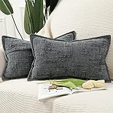 MADIZZ Pack of 2 Chenille Throw Pillow Covers 12x20 Inch Dark Grey Soft Neutral Decorative Throw Pillows for Couch Sofa Boho Accent Cushion Covers Modern Farmhouse Home Decor for Bedroom Living Room