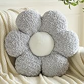 Flower Pillows, Decorative Throw Pillow with Soft Plush for Couch, Flower Shaped Pillow Home Decor Daisy Pillow for Bed (Grey, 14.9 Inches)