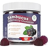Sugar-Free Elderberry Gummies with Vitamin C & Zinc for Adults and Kids, Immune Support Supplement for Respiratory Health, Sambucus Elderberry Antioxidant Gummies - Vegan, 90 Count