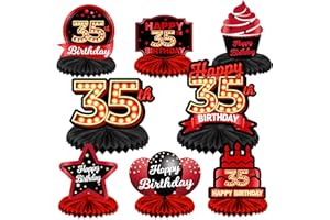 COOSOAR Happy 35th Birthday Red and Black Table Honeycomb Centerpieces Balloons Theme Decor Table Decorations Table Toppers for Girls Women Princess 35 Years Old Birthday Party Bday Supplies Background Gold