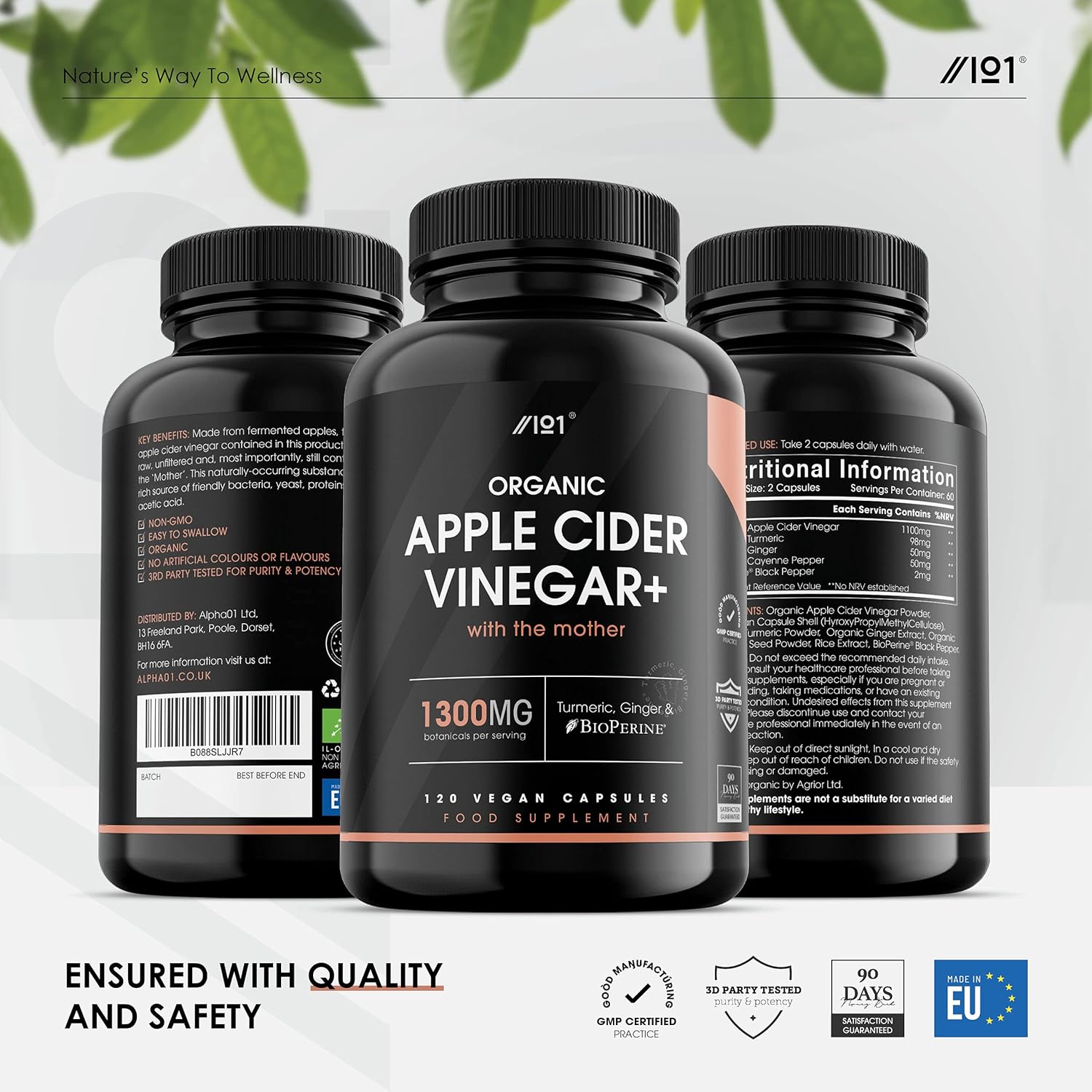 Organic Apple Cider Vinegar 1920mg, 90 Capsules, with Turmeric, Ginger & Cayenne Pepper - Image 4