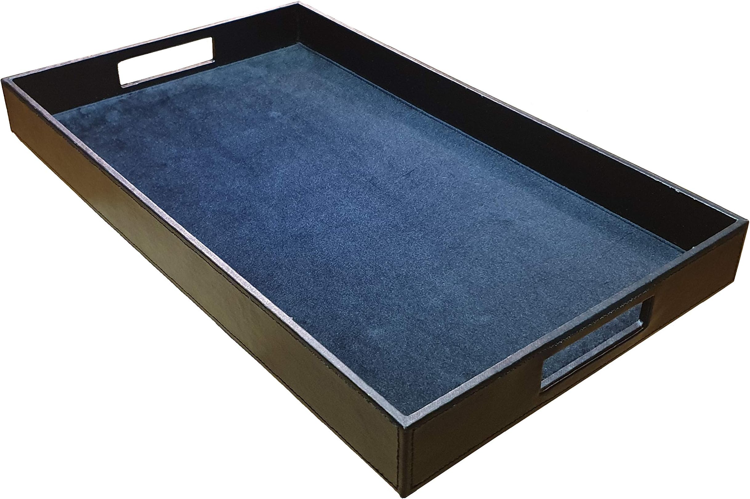 Klate Leather - Rectangular black leather serving tray - flat rectangle storage trays for mens and women - store your document,wallet,jewelry,watch,accessories with this large organizer on the table