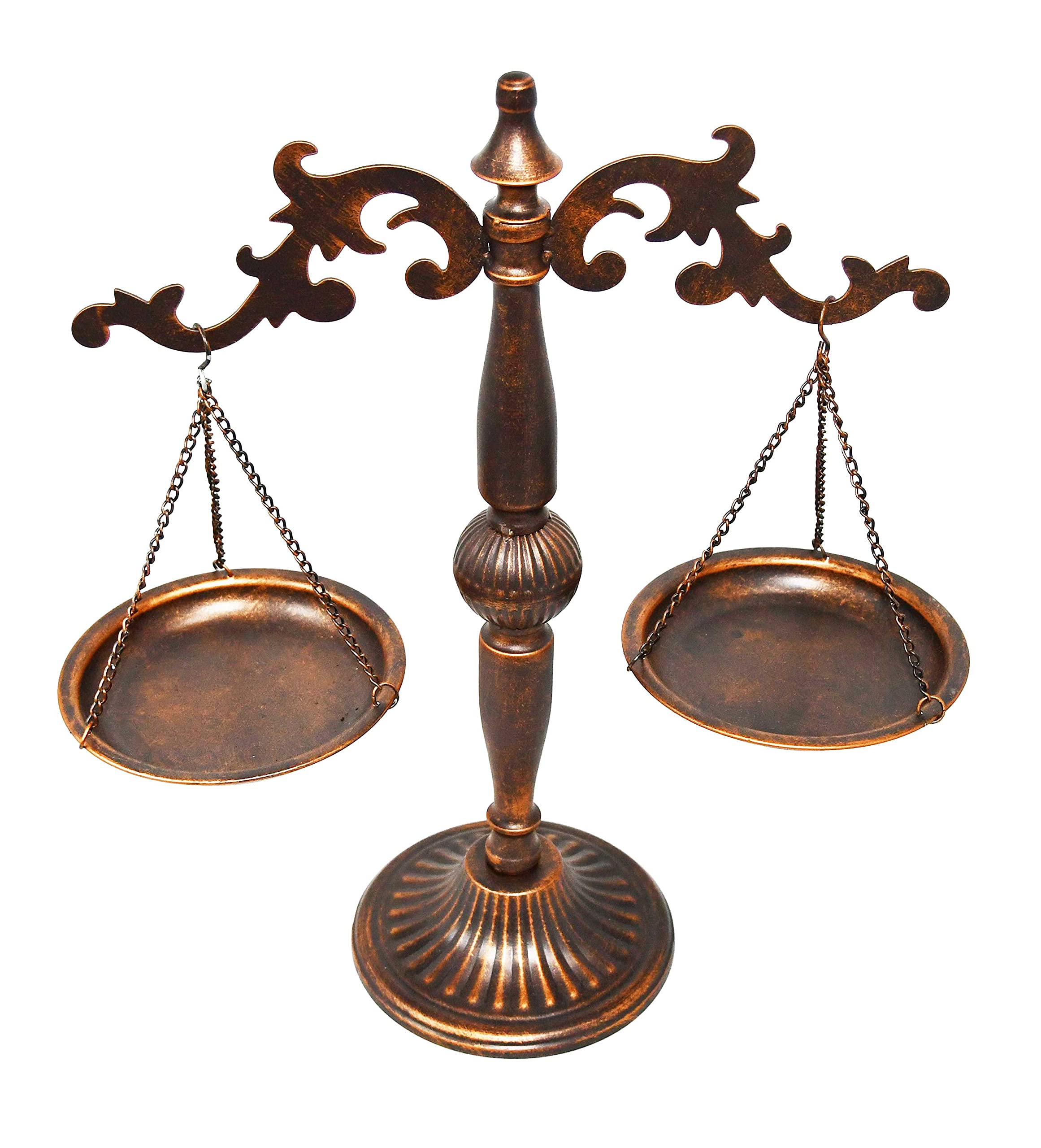 OwlGift Vintage Metal Lawyer Scale of Justice Libra, Decorative Jewelry Storage, Antique Tray Cosmetic Organizer, Farmhouse Candleholder Display, Home Décor Weight Balancing Scale Stand – Bronze