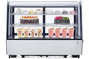 GAOMON Display Refrigerator, 4.2 cu. ft. 160 Liter Commercial Cake Display Refrigerator with LED Lights, Air Cooling and Auto Defrost, Countertop Refrigerator for Bakeries, Cafes and Restaurants, Black