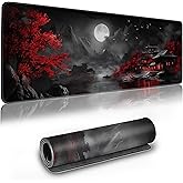 Long Gaming Mouse Pad Extended Anime Large Desk Pad with Non-Slip Base Full Keyboard Mat with Stitched Edges for Gaming and Office 31.5 x 11.8 inches (Dark Night Full Moon)