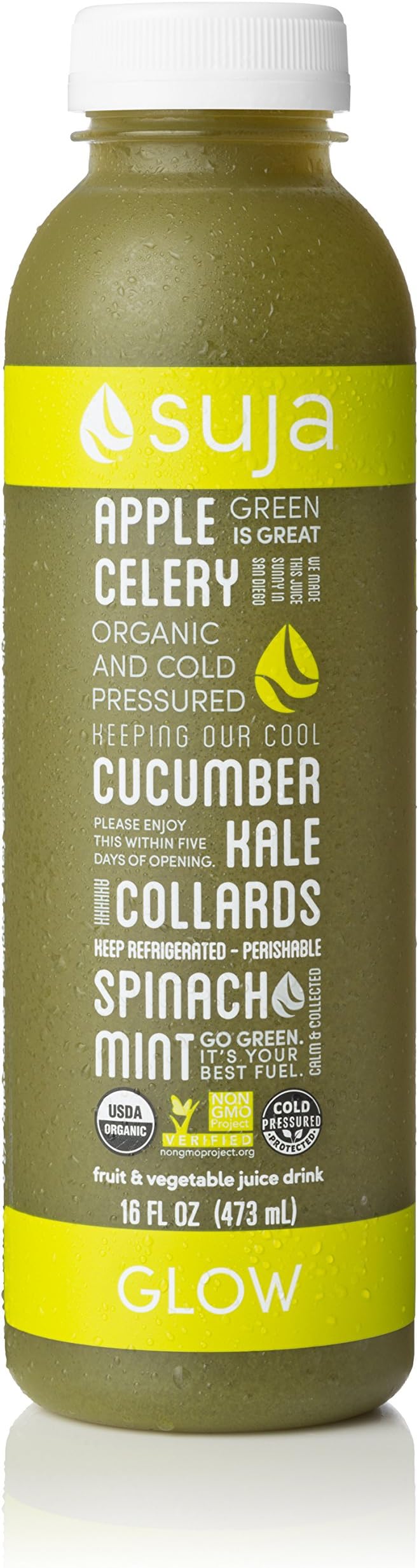 Suja Organic Cold-Pressed Juice, Glow, 16 Fl Oz (Pack of 6), Plant-Powered Vegetable and Fruit Juices, Vegan, Gluten-free, Non-GMO, Made in USA
