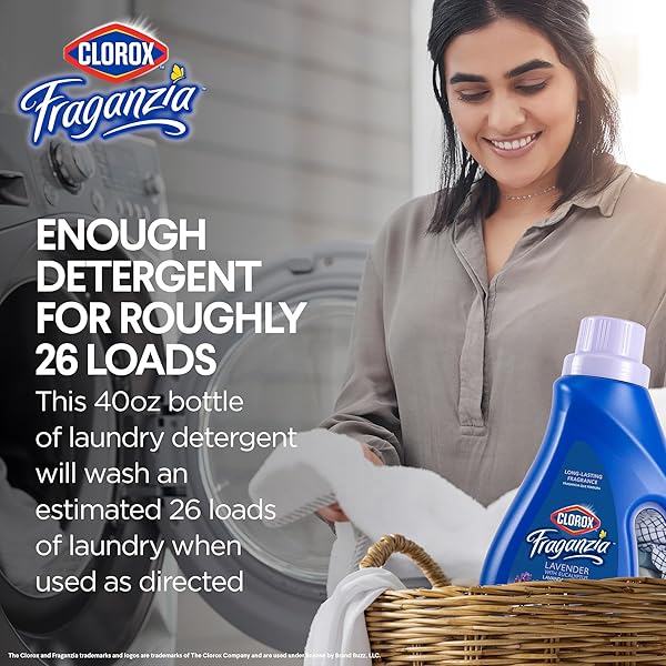 CLOROX FRAGANZIA LIQUID LAUNDRY DETERGENT, LAVENDER WITH EUCALYPTUS SCENT – HE COMPATIBLE FOR ALL FRONT AND TOP LOAD WASHING MACHINES, LONG-LASTING FRAGRANCE, 26 LOADS, 40 FL OZ