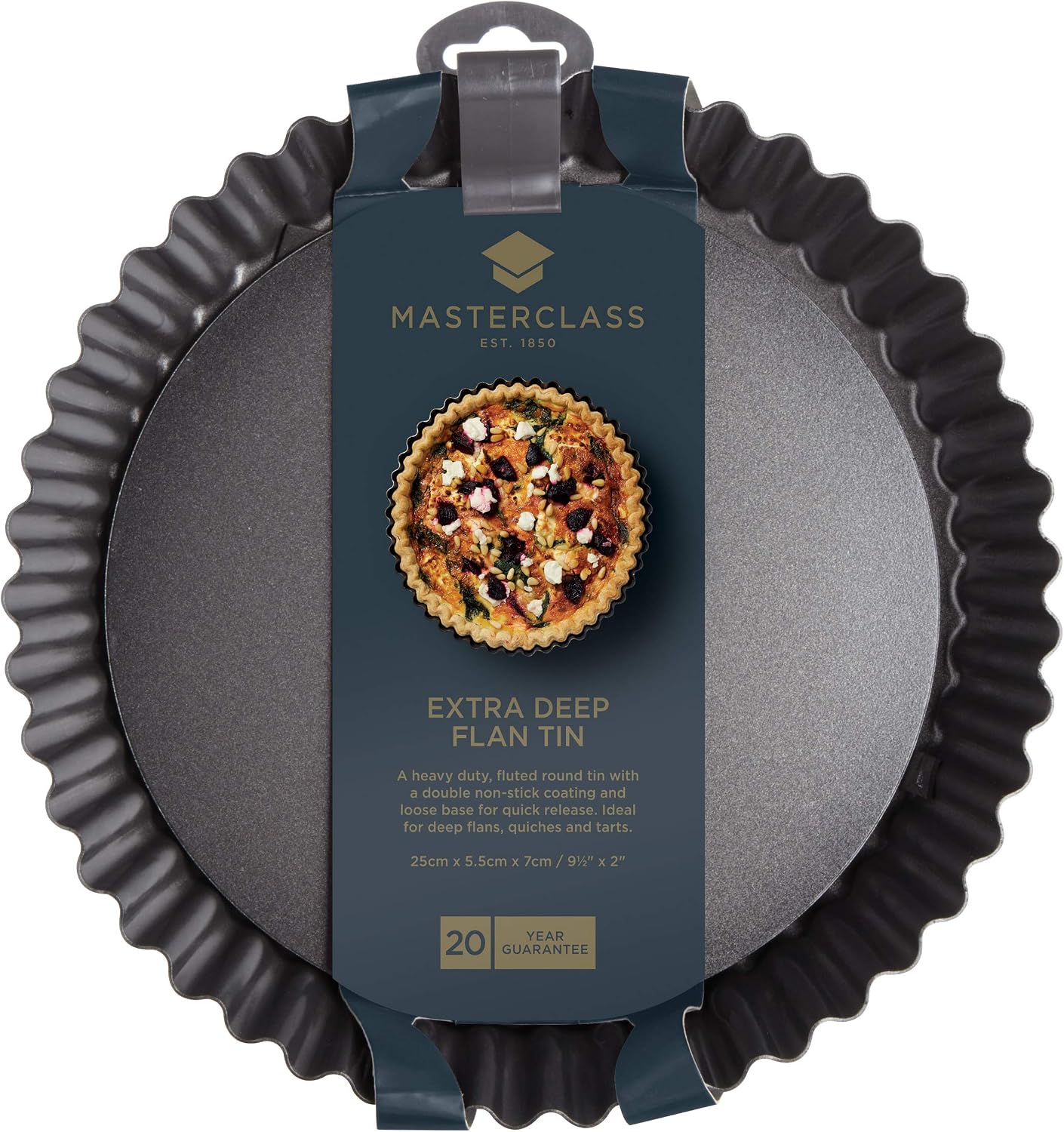 MasterClass Extra Deep Tart Tin with Loose Bottom and PTFE, PFOA and BPA Free Non Stick, Robust 1mm Carbon Steel, 25 x 5.5cm - Image 3