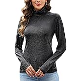 Beitiny Sparkly Tops for Women, Turtleneck Long Sleeve Slim Fit Glitter Tee Blouse Tops