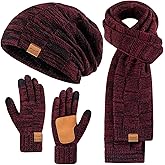 Mens Hat Gloves Scarf Set Winter, Slouchy Beanie 3 in 1 Warm Set, for Men, Mens Stocking Stuffers