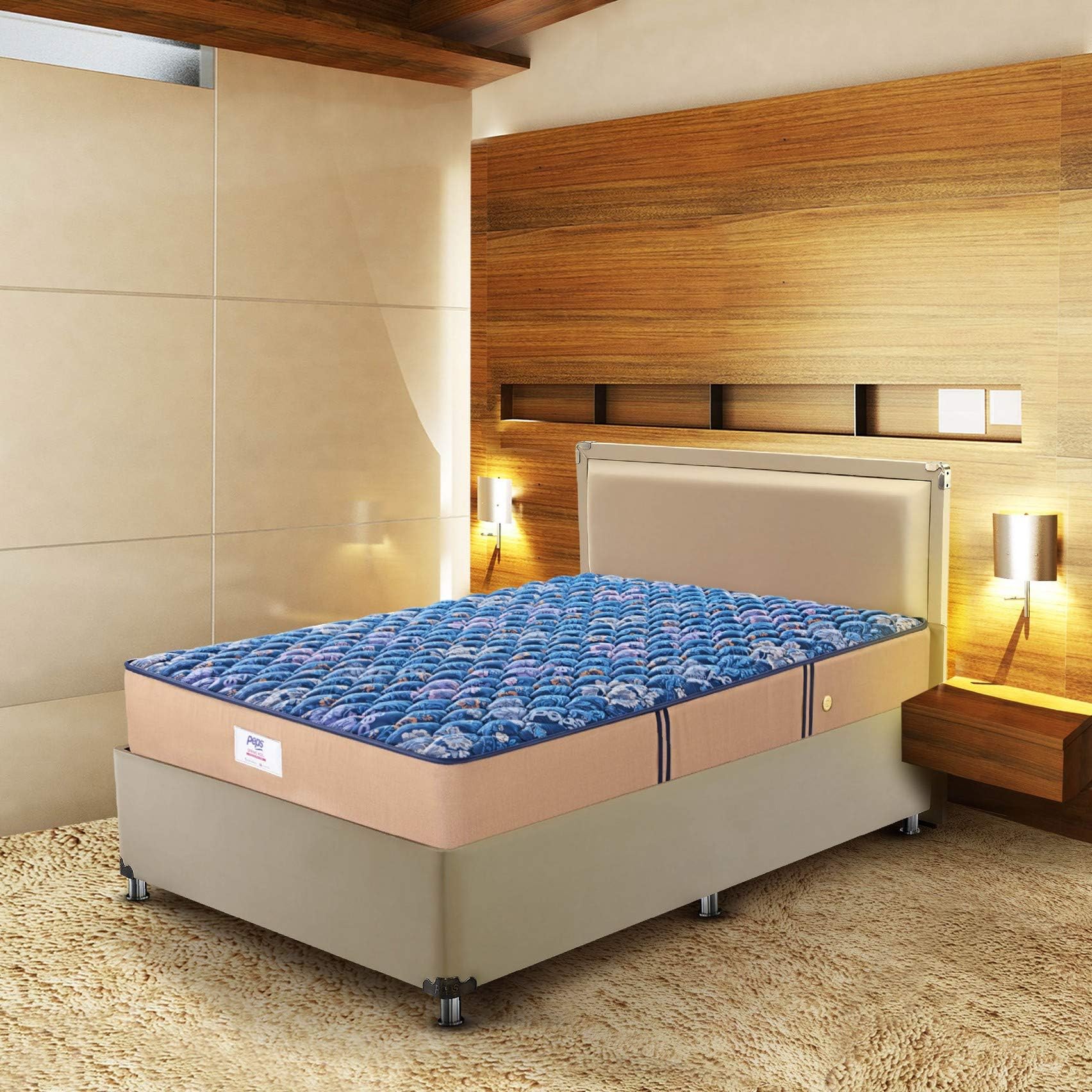 pepsSpringkoil Bonnell 6-inch Single Size Spring Mattress (Dark Blue, 78x36x06) with Free Pillow