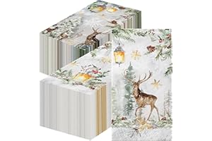 Christmas Paper Napkins,40pcs Disposable Deer Napkins Winter Paper Hand Towels for Bathroom Winter Reindeer Napkins Christmas