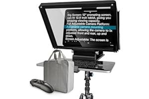 GEIMRSY 14-inch Teleprompter｜Fits Most Cameras｜Premium Beam-Splitter Glass｜Adjustable Camera Platform｜Remote, app & case Included