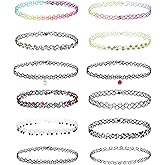 BodyJ4You 12PC Tattoo Choker Necklace for Women - 90s Choker Necklaces Y2K Fashion Trendy Vintage - Emo Black Choker Rainbow Pink White Purple Neon Green Blue Daisy Flower