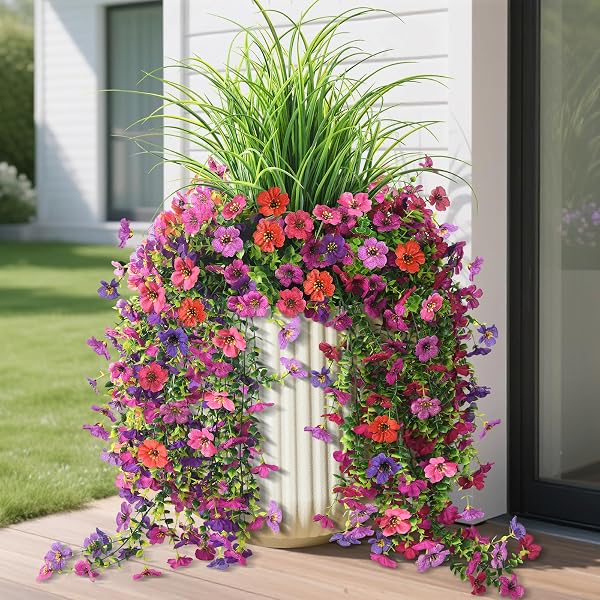 ARTIFICIAL HANGING FLOWERS WITH WHEAT GRASS FOR OUTDOORS,...